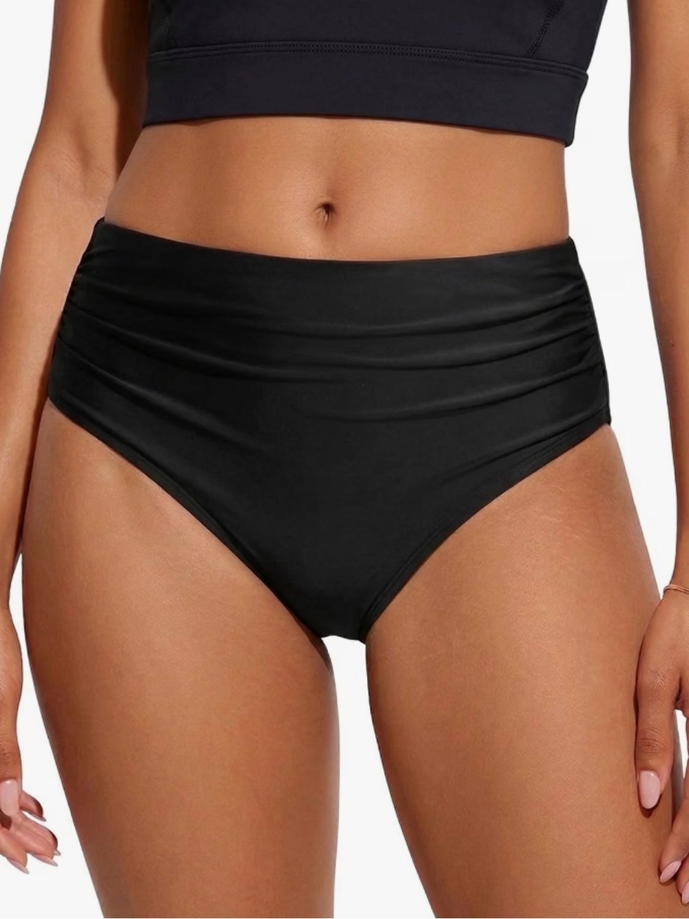 High-Waist Black Swim Briefs for Women